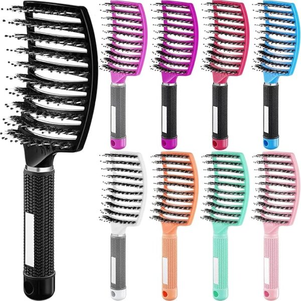 Boar Bristle Curved and Vented Detangle Brush-Multi Colors